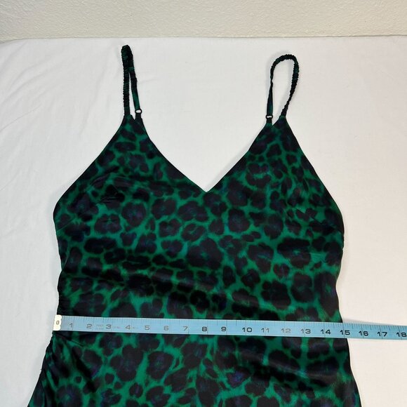 Sandro Amazonie Leopard Print Satin Midi Slip Dress Green Animal Print US 4 - Picture 10 of 16
